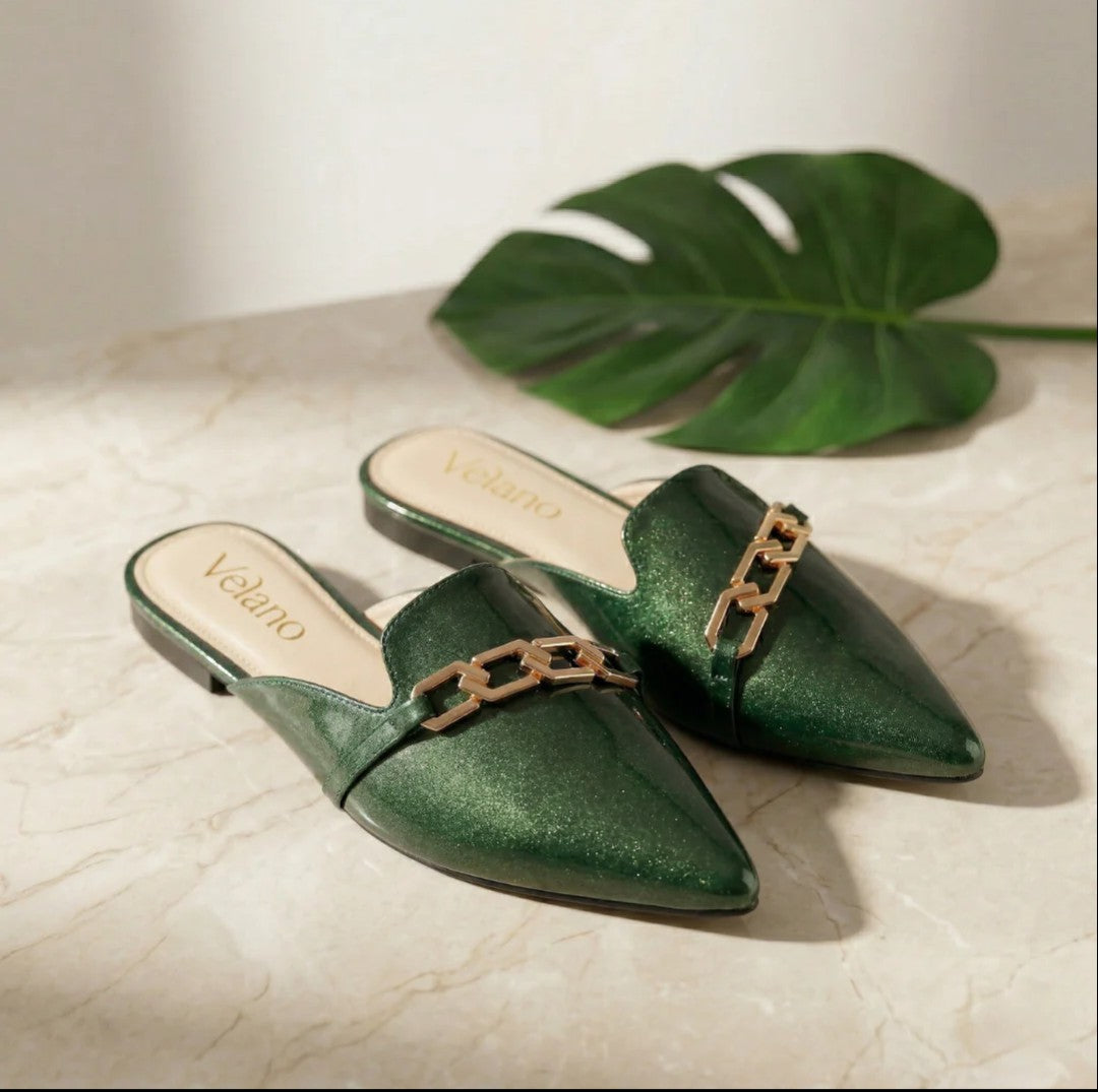 Noir Chain Mules - Sage Green