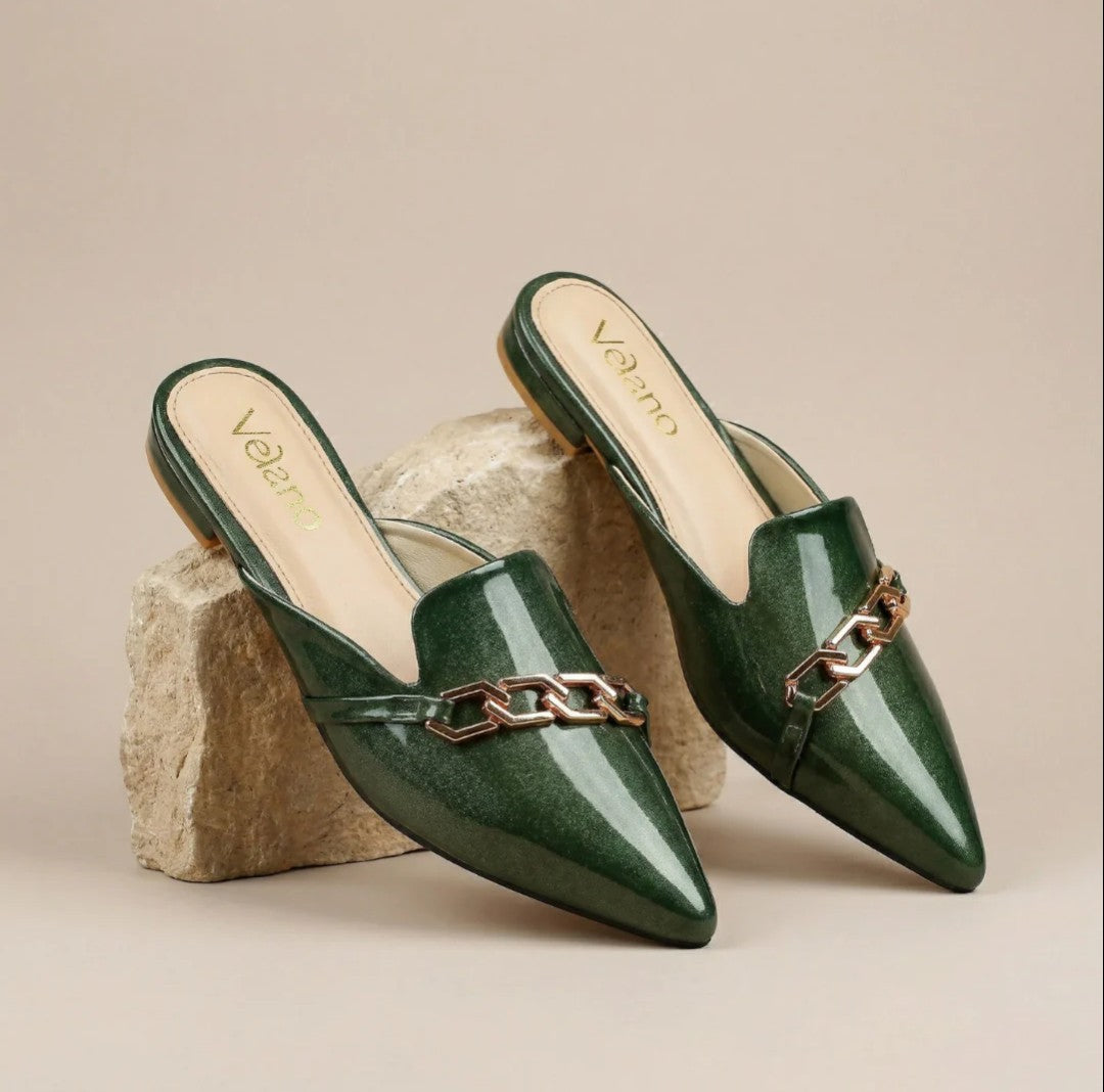 Noir Chain Mules - Sage Green