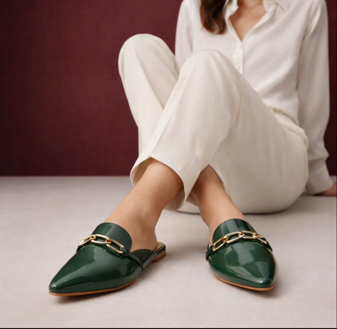 Noir Chain Mules - Sage Green