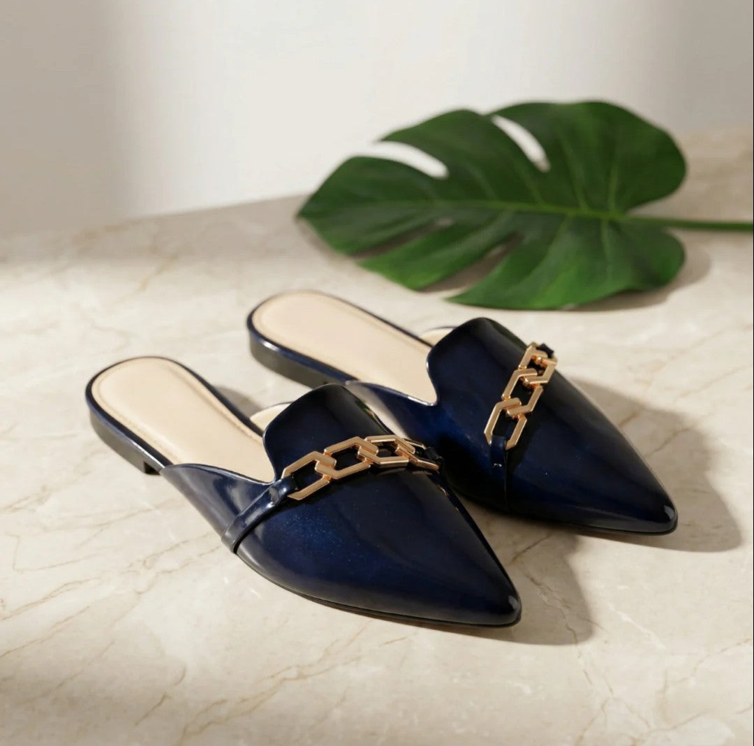 Noir Chain Mules - Dark Blue