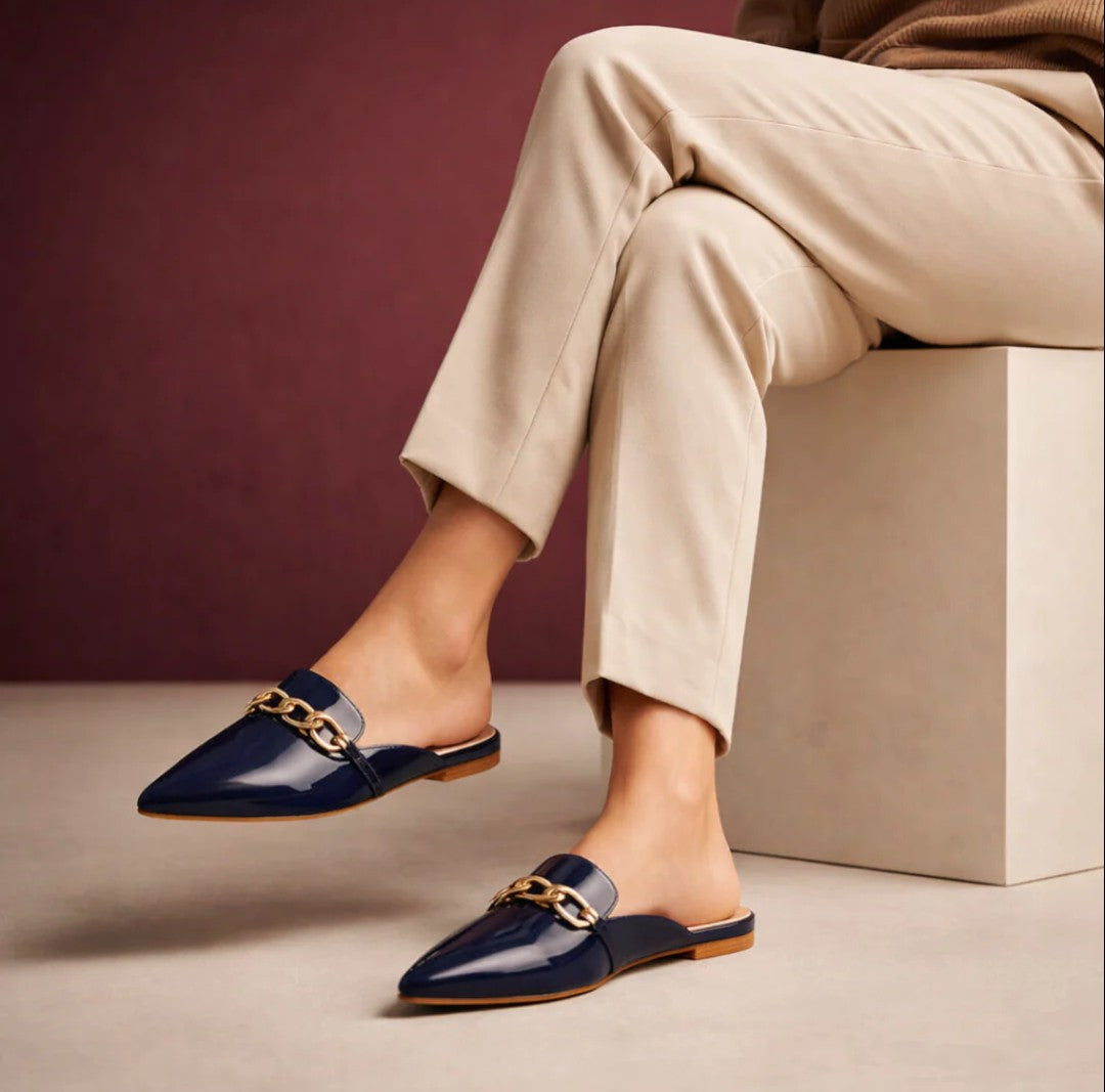 Noir Chain Mules - Dark Blue